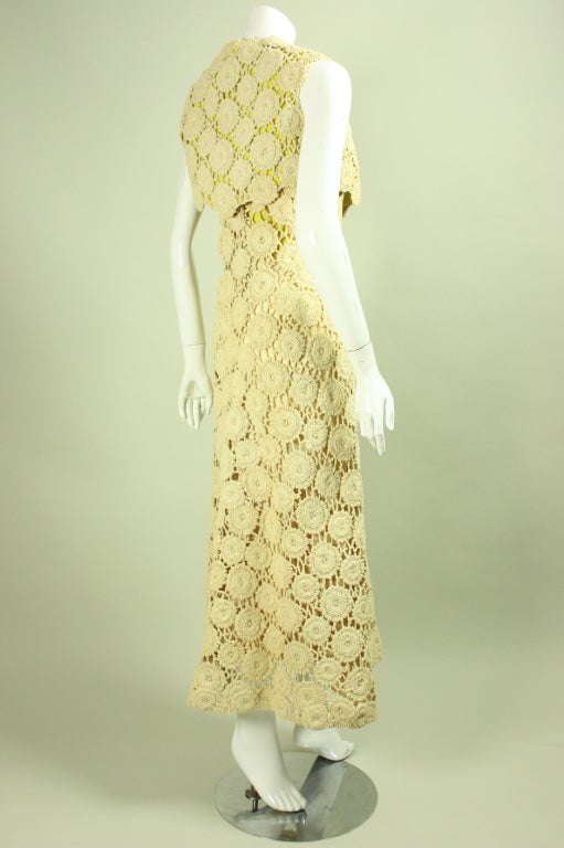 Yellow Pauline Trigere Crochet Gown with Bolero, 1970s  For Sale