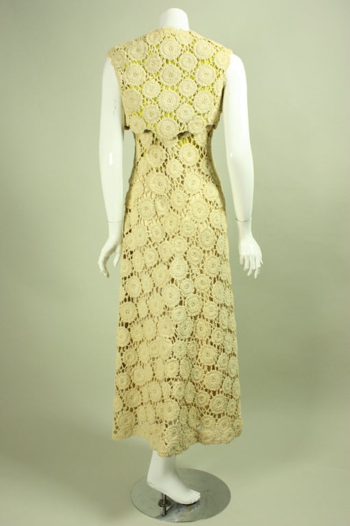 Pauline Trigere Crochet Gown with Bolero, 1970s  In Excellent Condition For Sale In Los Angeles, CA