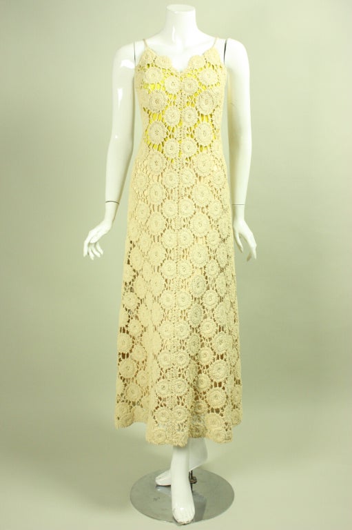 Women's Pauline Trigere Crochet Gown with Bolero, 1970s  For Sale