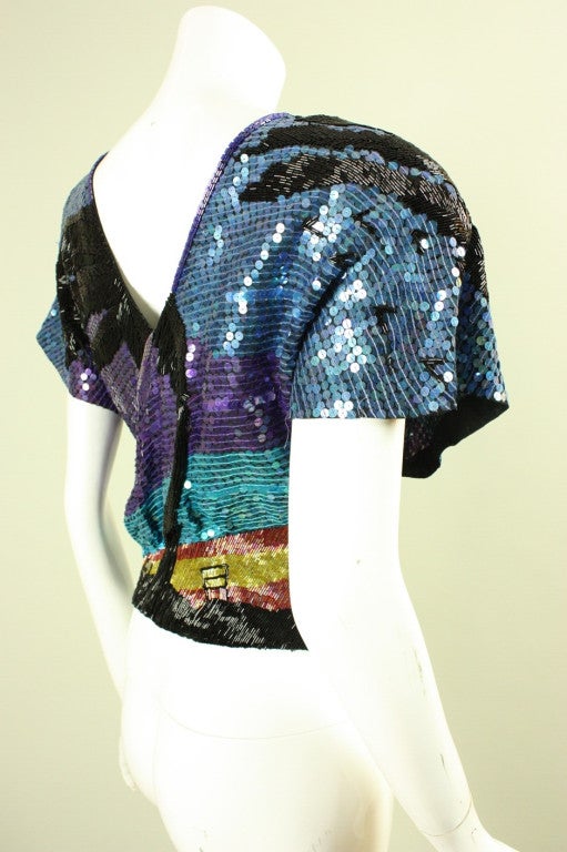 1980's Neil Bieff Beaded & Sequined Blouse In Excellent Condition In Los Angeles, CA