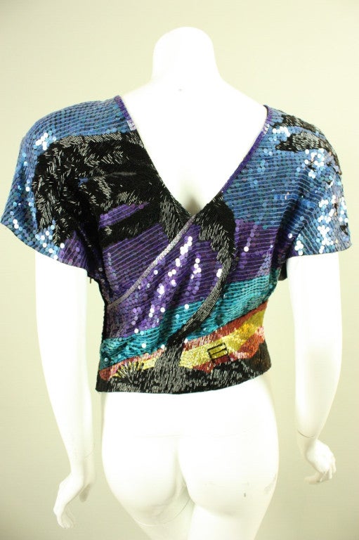 Women's 1980's Neil Bieff Beaded & Sequined Blouse