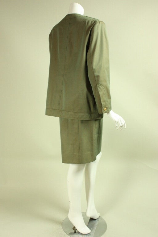 1980's Chanel Sharkskin Skirt Suit In Excellent Condition For Sale In Los Angeles, CA