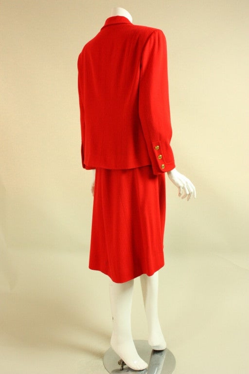 Women's Chanel Red Double-Breasted Skirt Suit For Sale