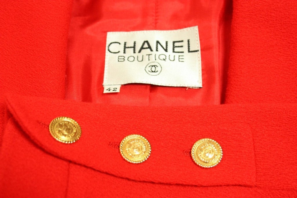 Chanel Red Double-Breasted Skirt Suit For Sale 2