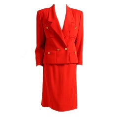 Chanel Red Double-Breasted Skirt Suit