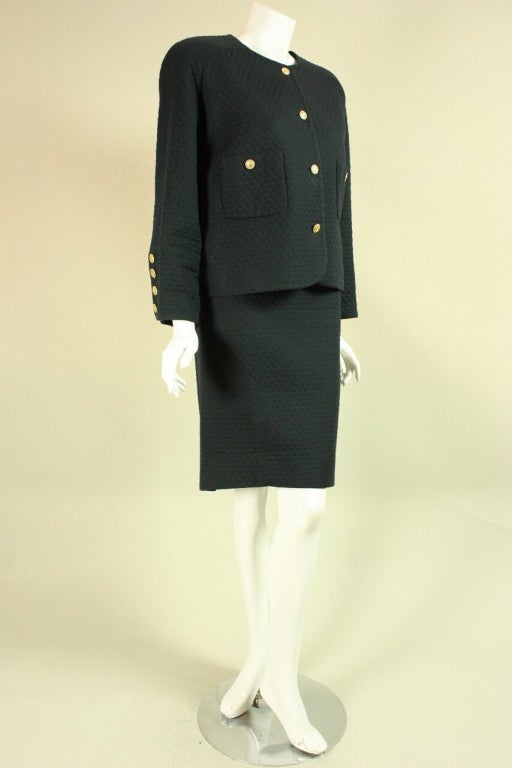 Chanel Black Quilted Skirt Suit In Excellent Condition In Los Angeles, CA