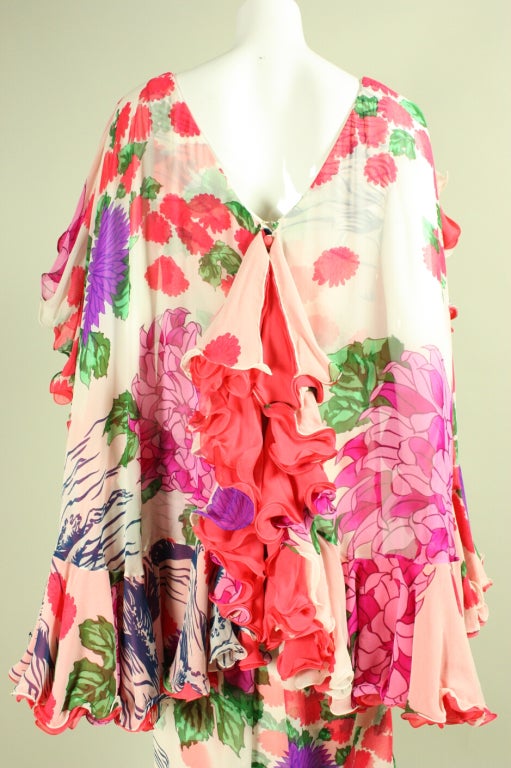 1970's Hanae Mori Ruffled Chiffon Gown For Sale 1