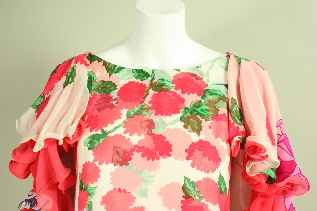 1970's Hanae Mori Ruffled Chiffon Gown For Sale 2