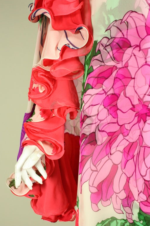 1970's Hanae Mori Ruffled Chiffon Gown For Sale 3