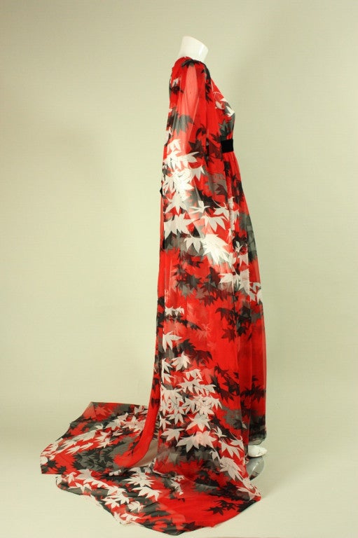 1970's Hanae Mori Couture Gown with Dramatic Sleeves In Excellent Condition In Los Angeles, CA