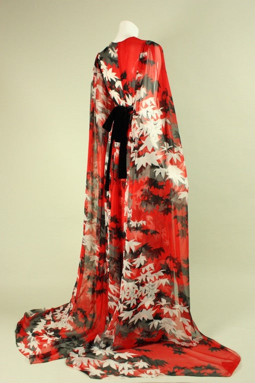 Women's 1970's Hanae Mori Couture Gown with Dramatic Sleeves