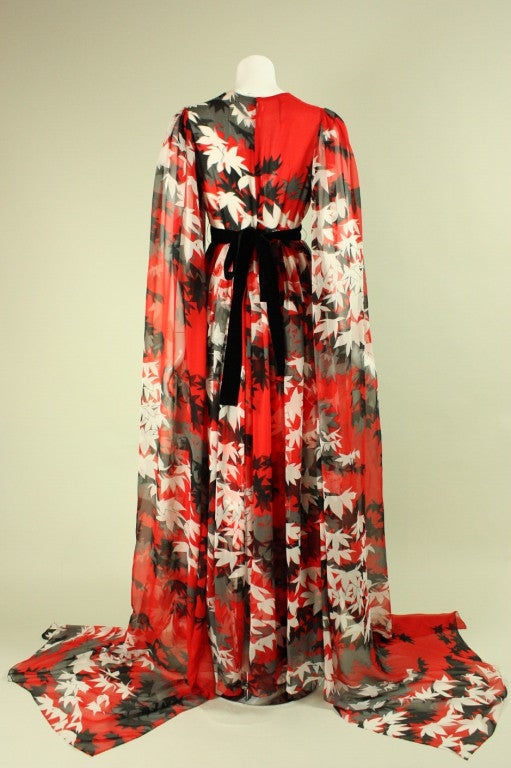 1970's Hanae Mori Couture Gown with Dramatic Sleeves 1