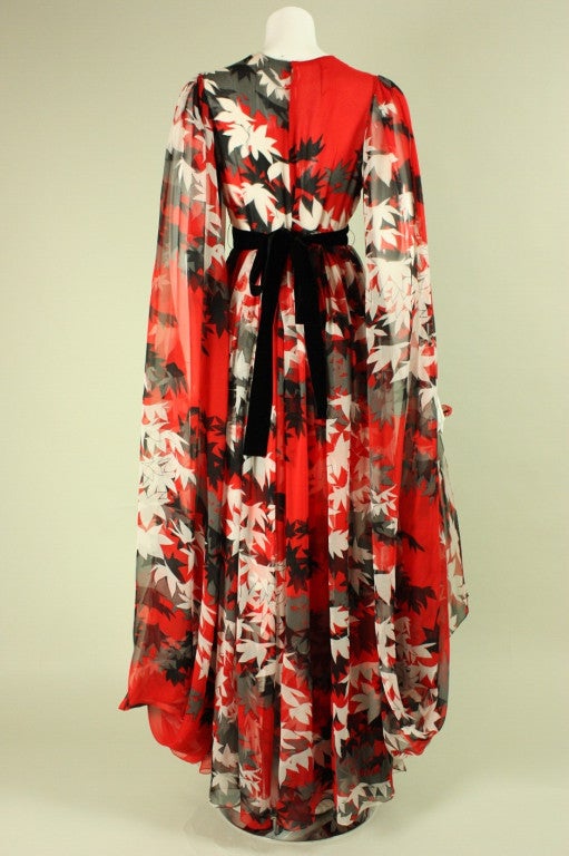 1970's Hanae Mori Couture Gown with Dramatic Sleeves 2