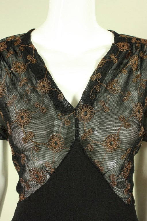 1940's Black Crepe Gown with Metallic Embroidery 1