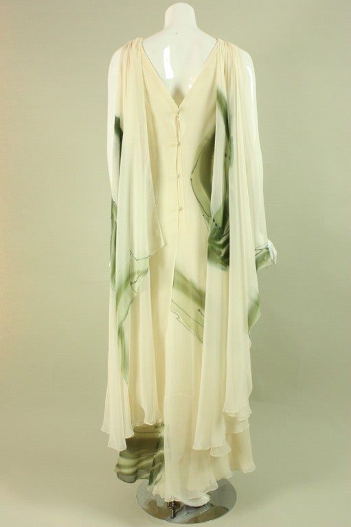 Women's 1970's Stavropoulos Hand-Painted Chiffon Gown