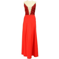 Vintage 1970's Mr. Blackwell Red Sequined Illusion Gown