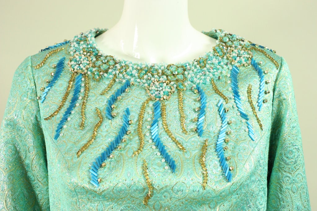 1960's Brocade Cocktail Dress with Hand Beading at 1stdibs