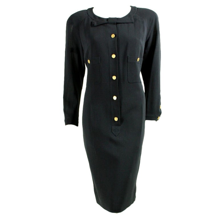 1990's Chanel Dress with Placket & Bow For Sale