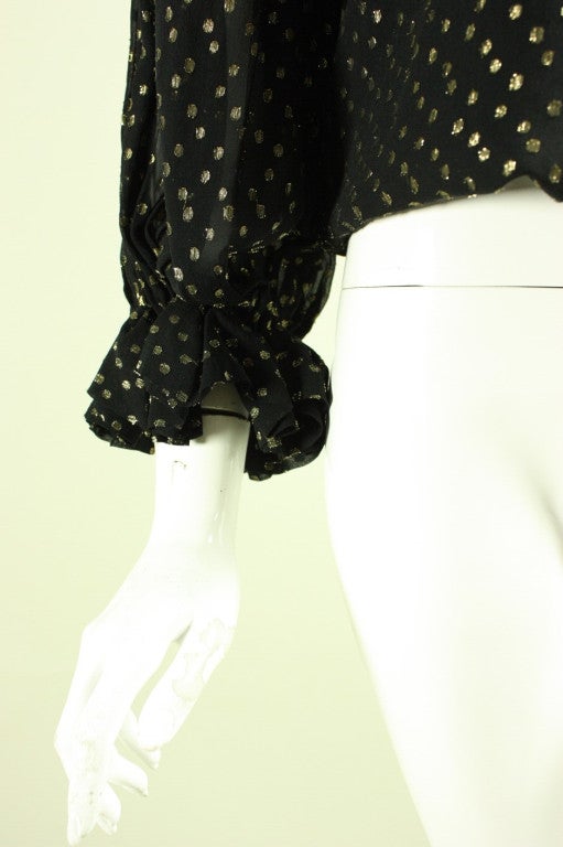 1970's Yves Saint Laurent Black Chiffon Metallic Dotted Blouse 2