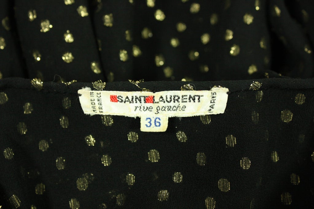 1970's Yves Saint Laurent Black Chiffon Metallic Dotted Blouse 3