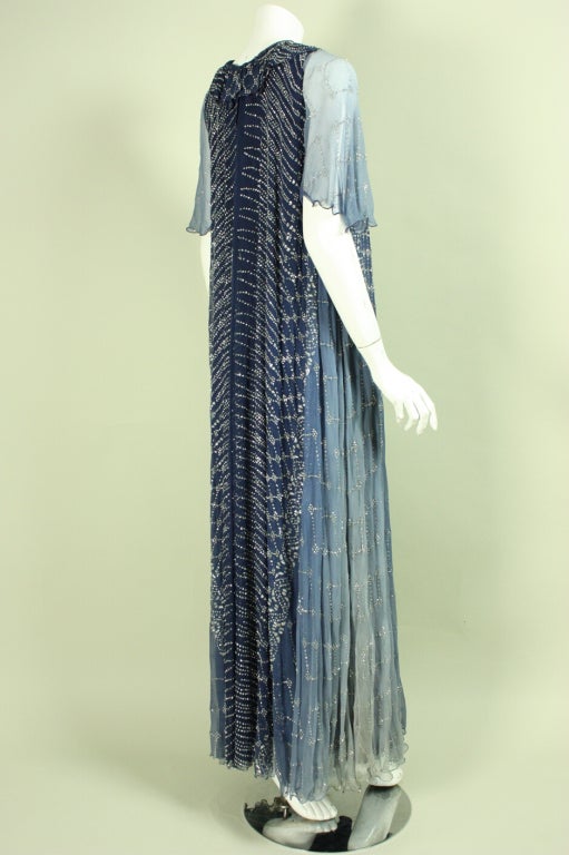 1970's Gina Frattini Blue Ombré Gown In Excellent Condition In Los Angeles, CA