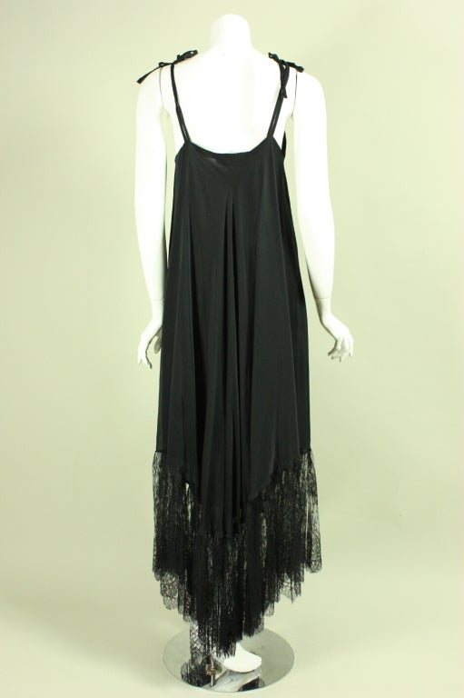 Women's 1970's Vicky Tiel Black Silk & Lace Gown