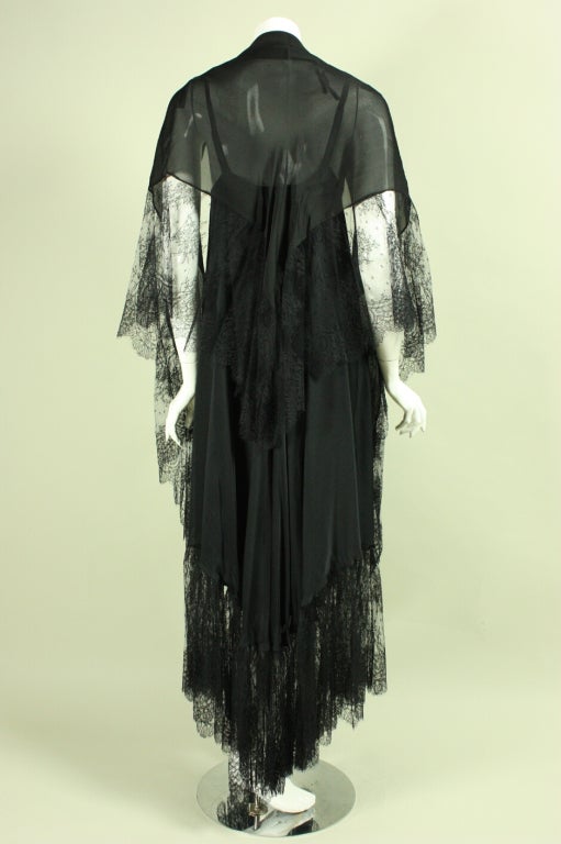 1970's Vicky Tiel Black Silk & Lace Gown 1