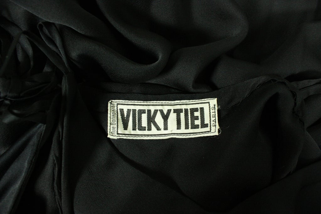 1970's Vicky Tiel Black Silk & Lace Gown 4