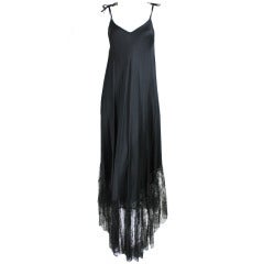 Vintage 1970's Vicky Tiel Black Silk & Lace Gown