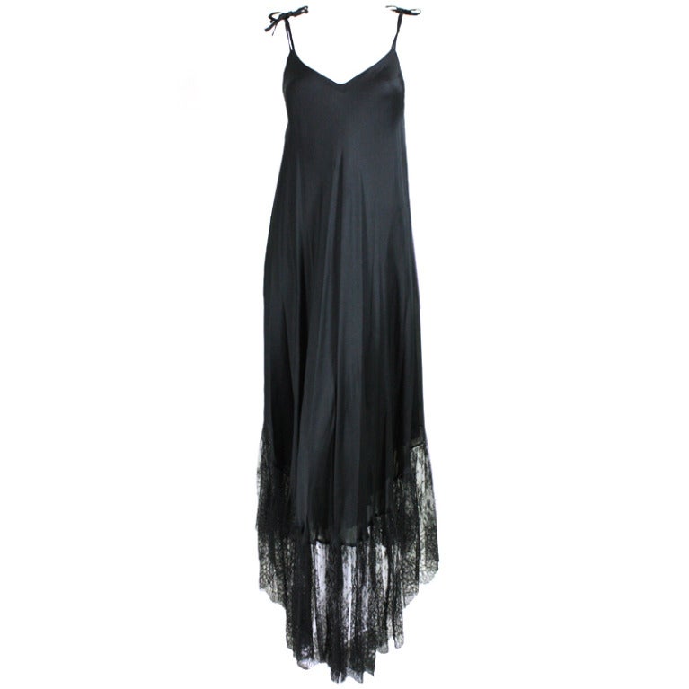1970's Vicky Tiel Black Silk and Lace Gown at 1stdibs