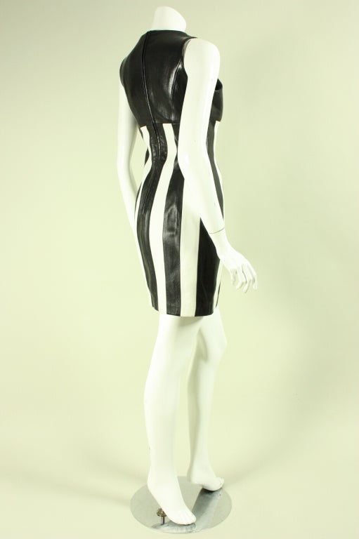 Black North Beach by Michael Hoban Striped Leather Dress, 1991  For Sale
