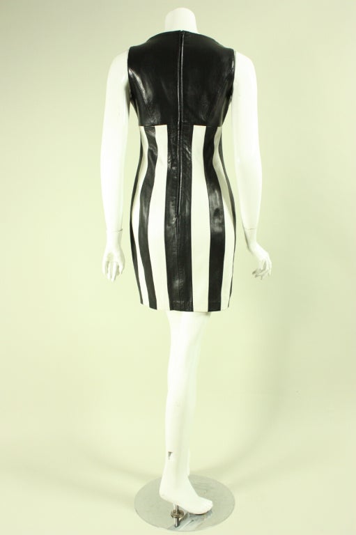 North Beach by Michael Hoban Striped Leather Dress, 1991  In Excellent Condition For Sale In Los Angeles, CA