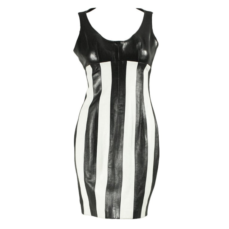 North Beach by Michael Hoban Striped Leather Dress, 1991  For Sale