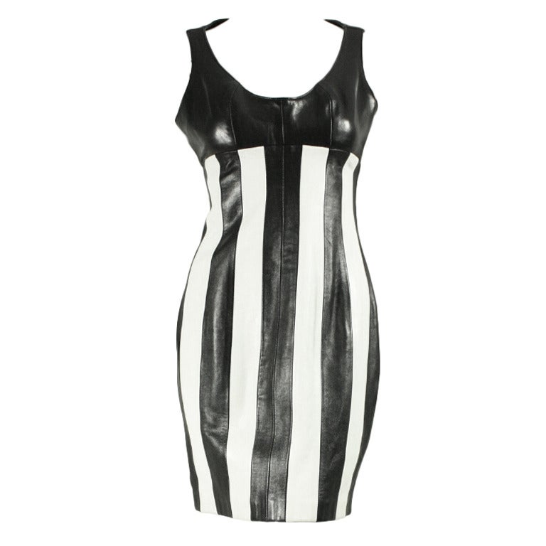 North Beach by Michael Hoban Vestido de cuero a rayas, 1991 en venta