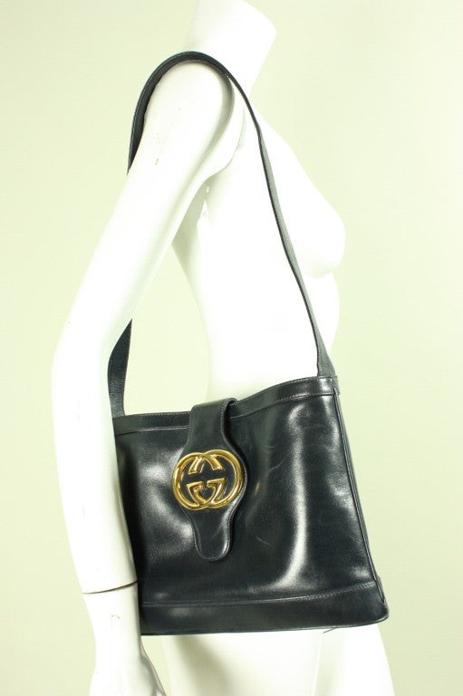 Women's 1980's Gucci Navy Leather Handbag