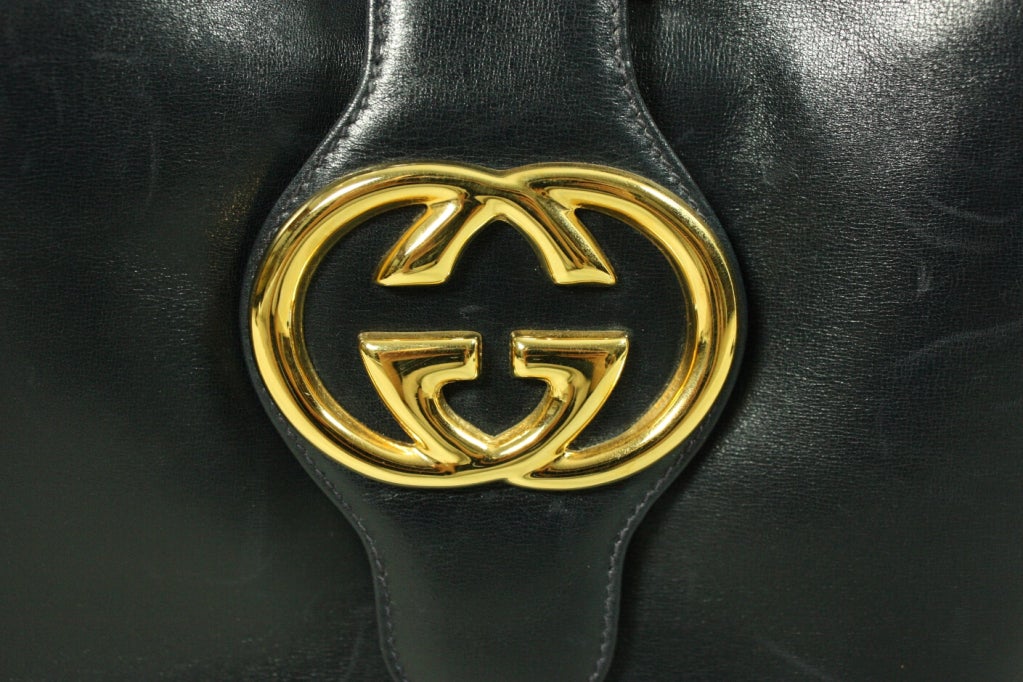 1980's Gucci Navy Leather Handbag 1