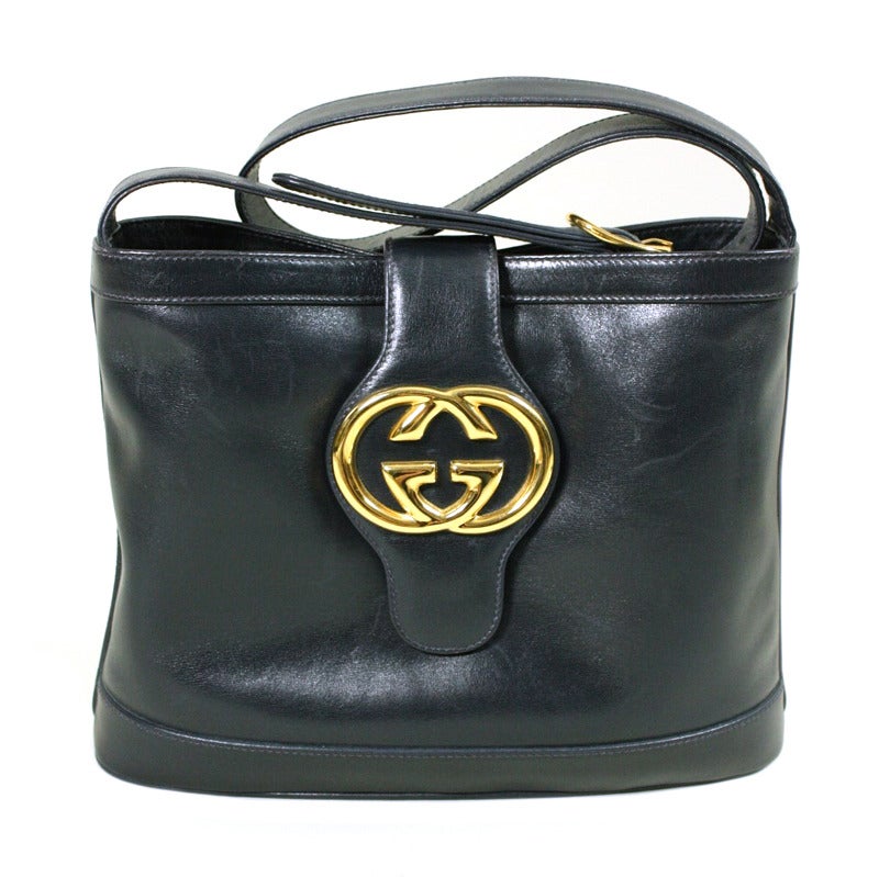 1980's Gucci Navy Leather Handbag