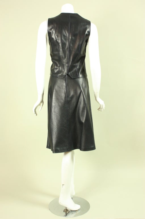 1970's Celine Navy Leather Ensemble In Excellent Condition In Los Angeles, CA