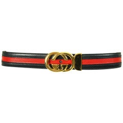 Vintage 1970's Gucci Navy & Red Leather Belt