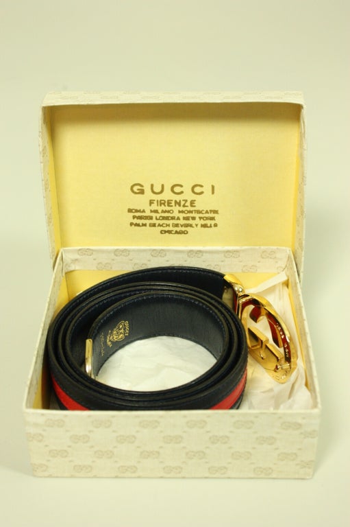 1970's Gucci Navy & Red Leather Belt 1