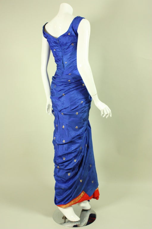 1950's Silk Sari Evening Gown In Good Condition In Los Angeles, CA