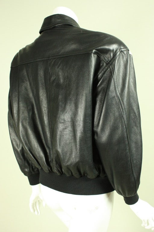 Iceberg Leather Bomber with Panda Motif In Excellent Condition In Los Angeles, CA