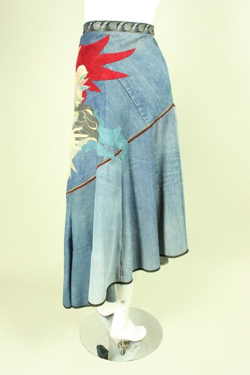 1970's Roberto Cavalli Appliqued Denim Skirt 1