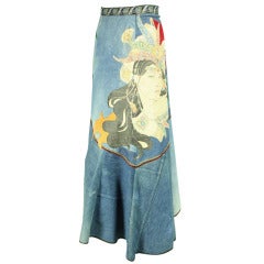1970's Roberto Cavalli Appliqued Denim Skirt