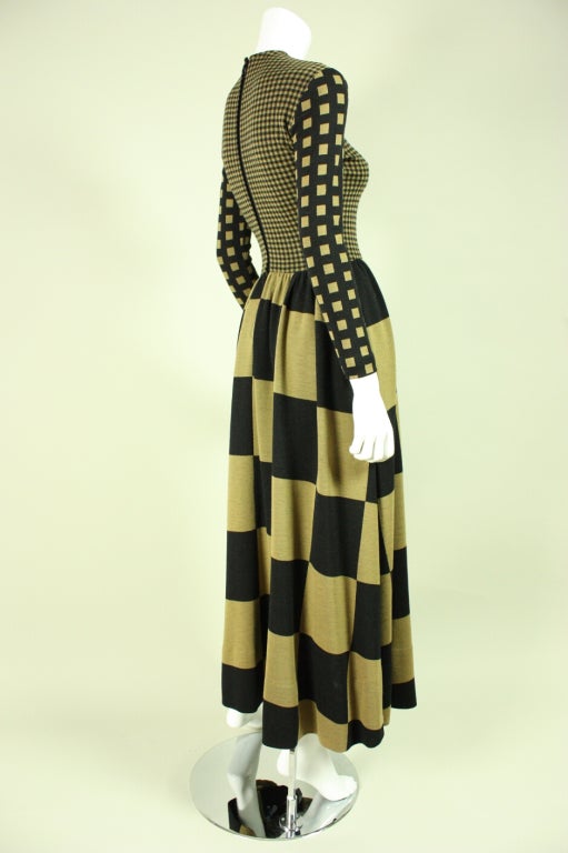 Black 1970's Rudi Gernreich Op-Art Maxi Dress