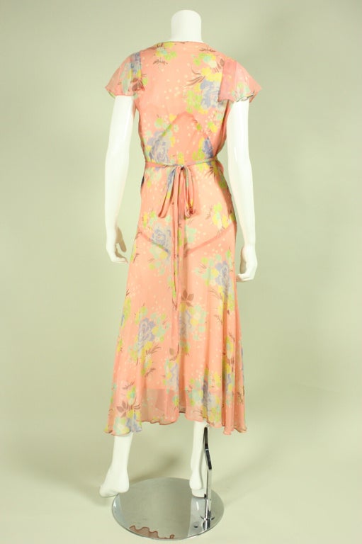 Women's 1930's Bias-Cut Silk Chiffon Printed Dress