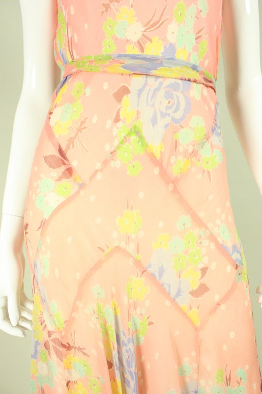 1930's Bias-Cut Silk Chiffon Printed Dress 2