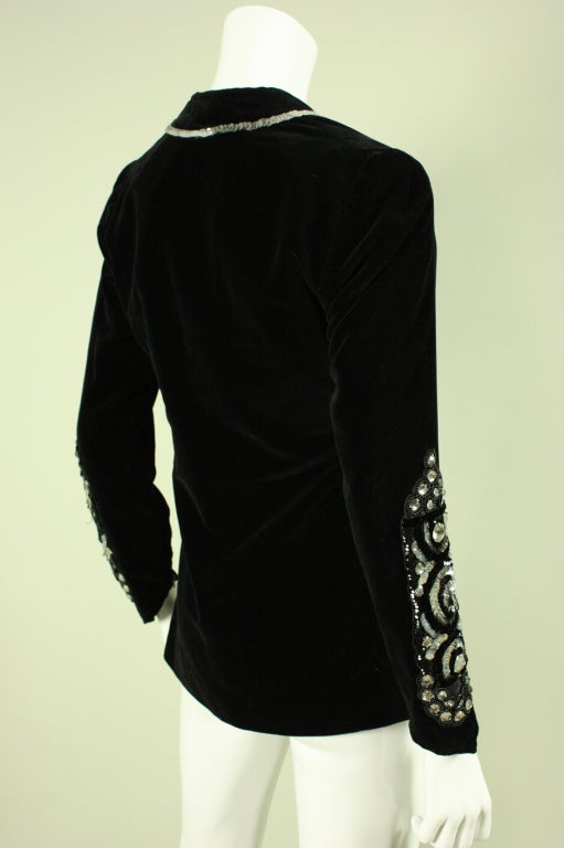 Black Thea Porter Velvet Jacket with Sleeve Embellishment, 1970s  For Sale