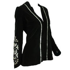 Retro Thea Porter Velvet Jacket with Sleeve Embellishment, 1970s 