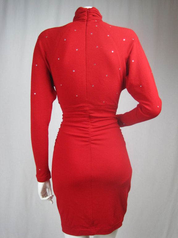 Emanuel Ungaro Red Dress with Rhinestone Accents In Excellent Condition For Sale In Los Angeles, CA
